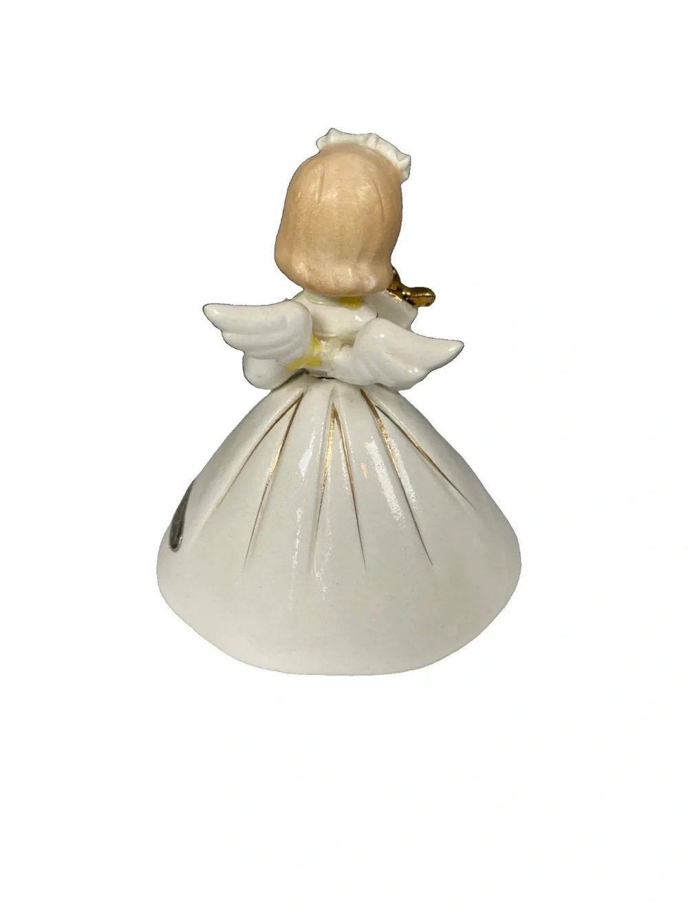 Vintage Josef Originals Poinsettia Christmas Angel Figure White Gold Ceramic